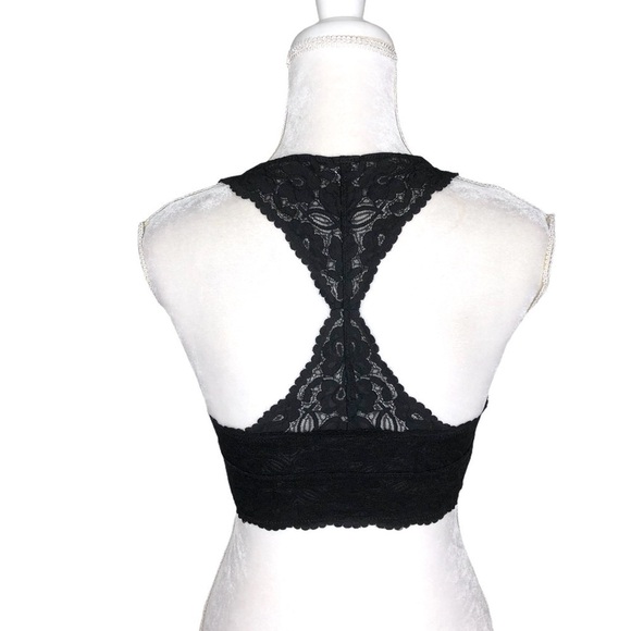 Free People Intimately black flower lace triangle bra bralette racerback small - Picture 2 of 13